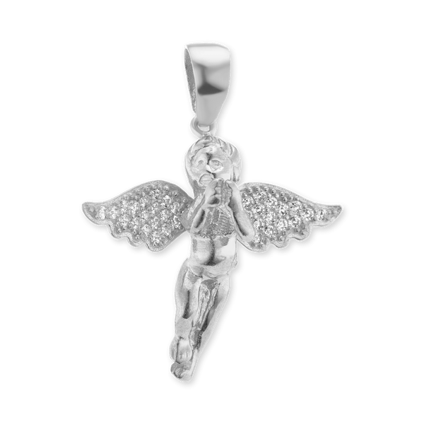 Sterling Silver Angel Pendant with Cubic Zirconia (27 x 19 mm - 34 x 30 mm)