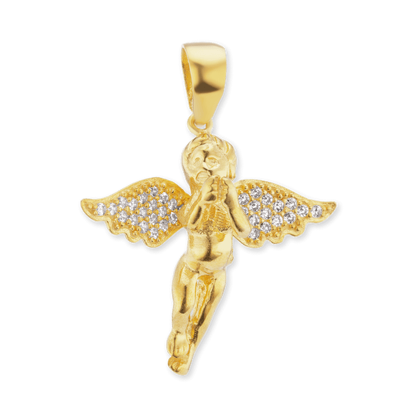 Sterling Silver Angel Pendant with Cubic Zirconia (27 x 19 mm - 34 x 30 mm)