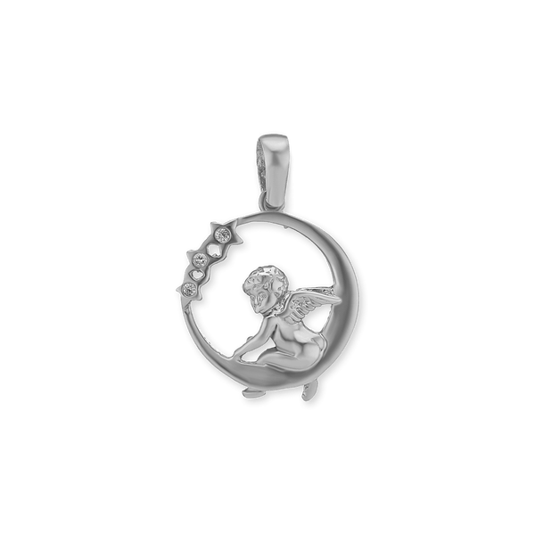 Sterling Silver Angel Pendant with Cubic Zirconia (33 x 22 mm)