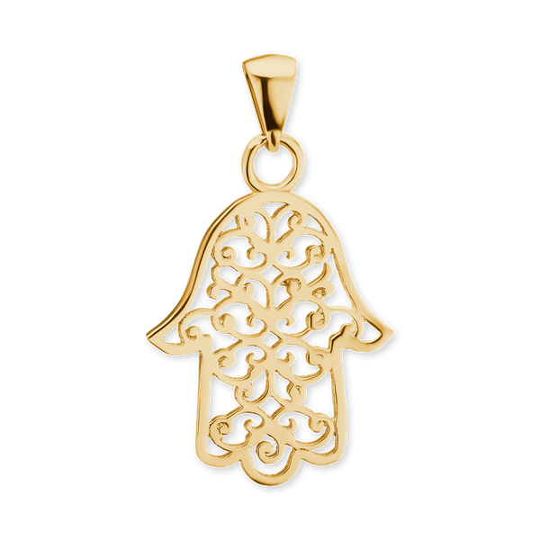 14K Gold Hamsa Filigree Pendant (31 x 18 mm)