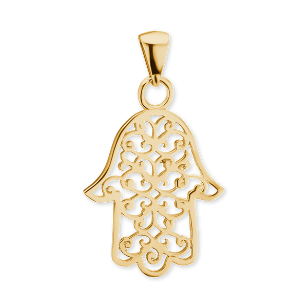 14K Gold Hamsa Filigree Pendant (31 x 18 mm)