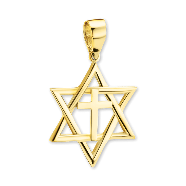 Sterling Silver Star of David Pendant with Cross (32 x 21 mm)