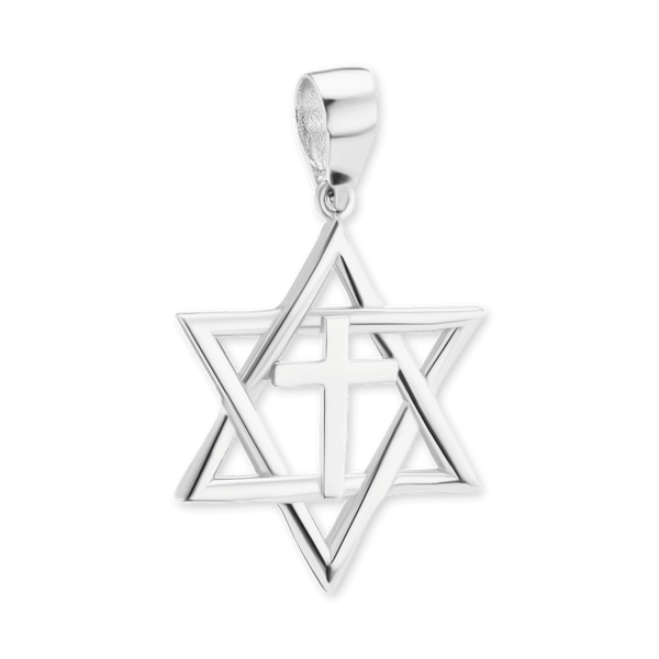 Sterling Silver Star of David Pendant with Cross (32 x 21 mm)