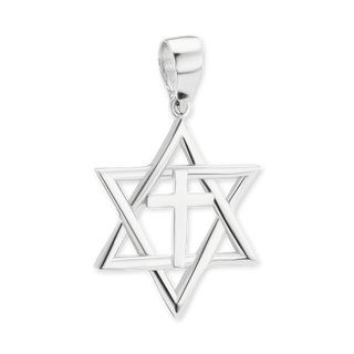 Sterling Silver Star of David Pendant with Cross (32 x 21 mm)