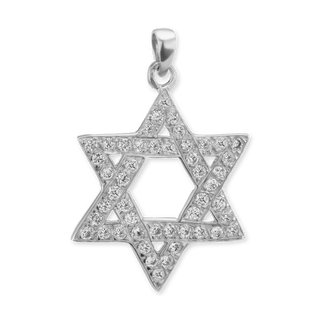 Sterling Silver Star of David Pendant with Cubic Zirconia (30 x 20 mm - 38 x 25 mm)