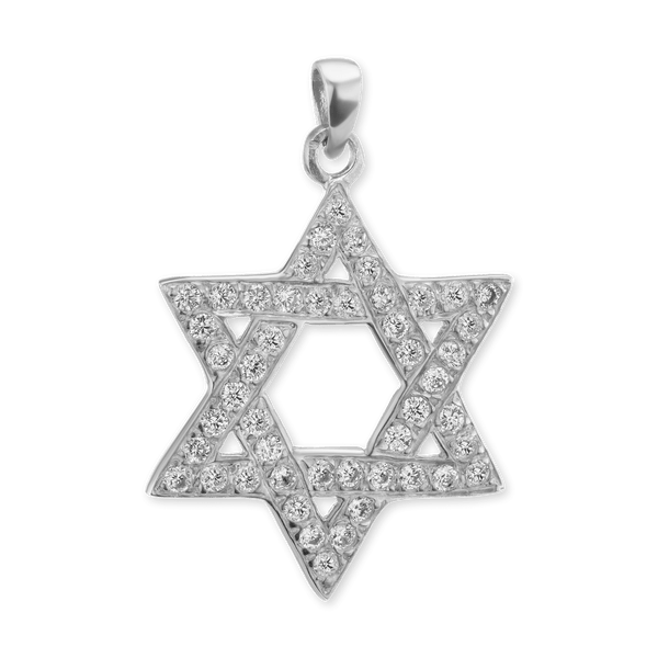Sterling Silver Star of David Pendant with Cubic Zirconia (30 x 20 mm - 38 x 25 mm)