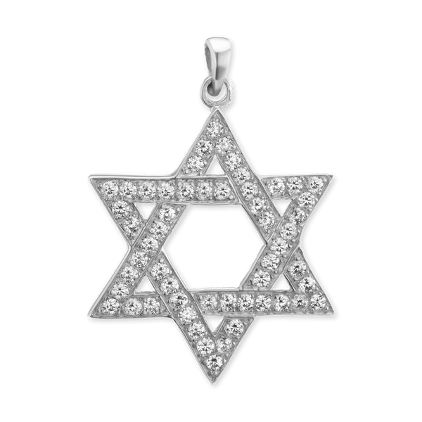 Sterling Silver Star of David Pendant with Cubic Zirconia (30 x 20 mm - 38 x 25 mm)