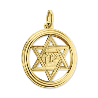 14K Gold Star of David in Circle Pendant (29 x 22 mm)