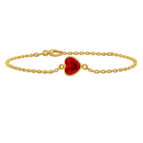 Diamond or Gemstone Heart Bezel Charm in 14K Yellow Round Cable Bracelet