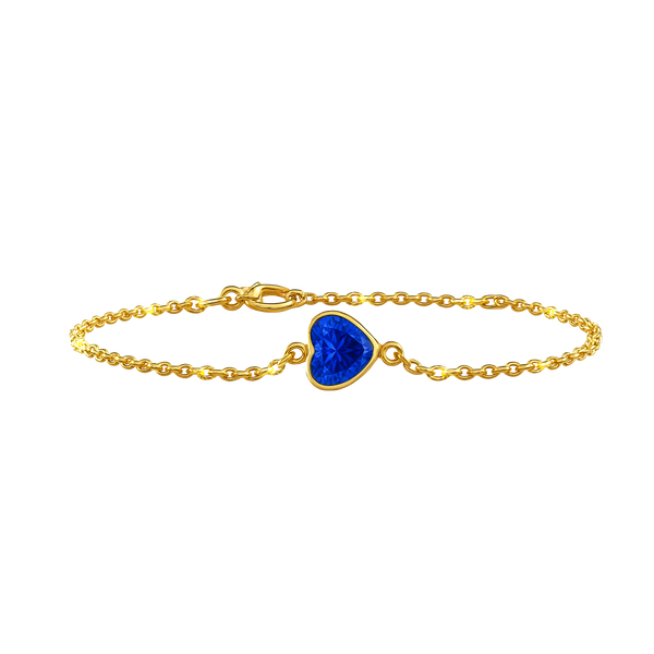 Diamond or Gemstone Heart Bezel Charm in 14K Yellow Diamond Cut Cable Bracelet