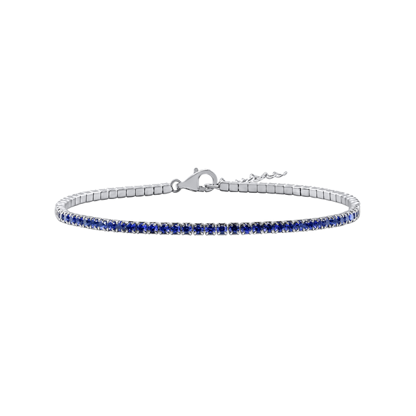 Tennis Bracelet with Sapphire Colored CZ in Sterling Silver (2 mm - 4 mm)