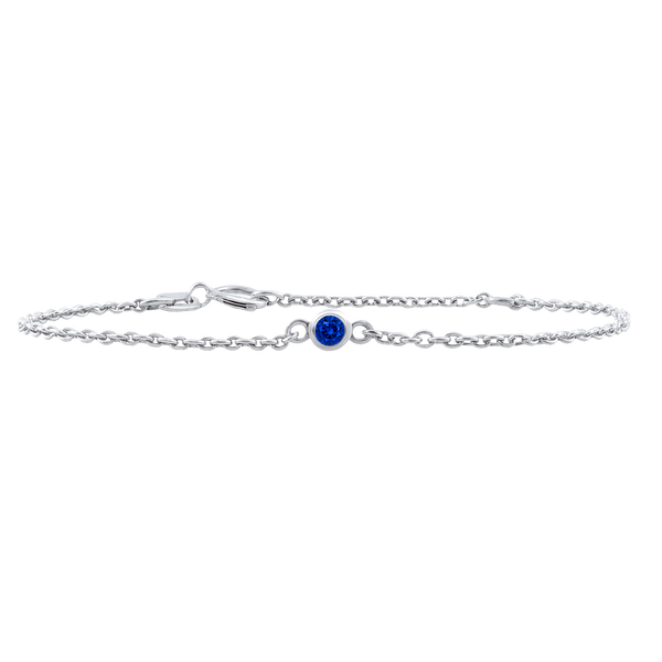 Diamond or Gemstone Round Bezel Charm in 14K White Round Cable Bracelet