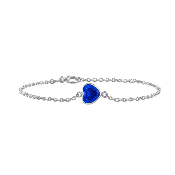 Diamond or Gemstone Heart Bezel Charm in 14K White Round Cable Bracelet
