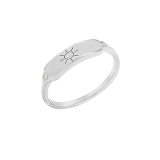 Sun Signet Rings with Stones and Engraving in Sterling Silver