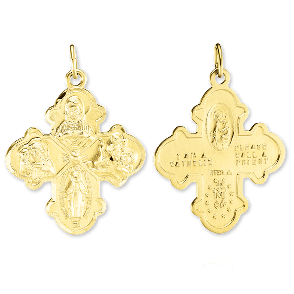 Sterling Silver Double-Sided Four-Way Cross Pendant (36 x 27 mm)