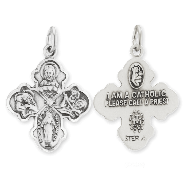 Sterling Silver Double-Sided Four-Way Cross Pendant with Antique Finish (24 x 17 mm)