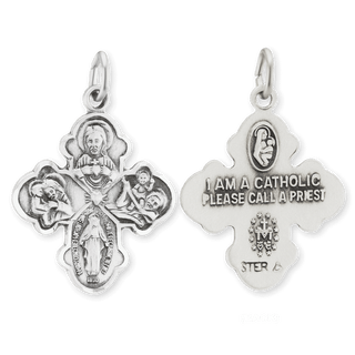Sterling Silver Double-Sided Four-Way Cross Pendant with Antique Finish (24 x 17 mm)