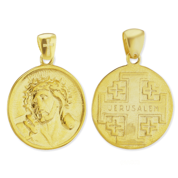 Sterling Silver Jesus with Jerusalem Cross Pendant and Medallions (33 x 24 mm)