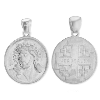 Sterling Silver Jesus with Jerusalem Cross Pendant and Medallions (33 x 24 mm)