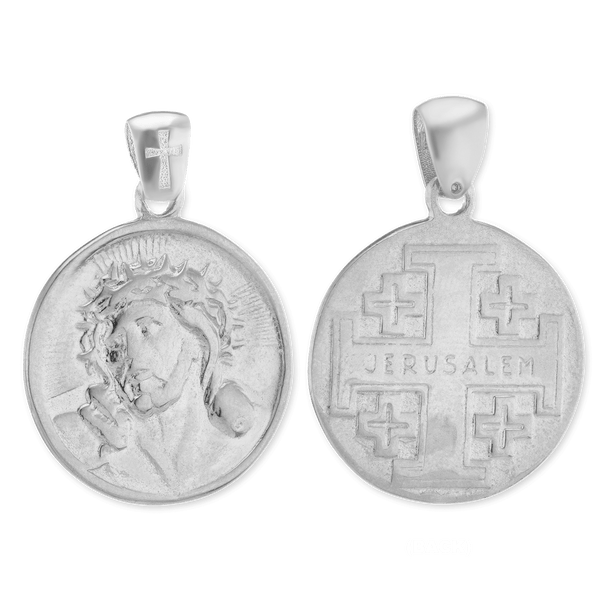 Sterling Silver Jesus with Jerusalem Cross Pendant and Medallions (33 x 24 mm)