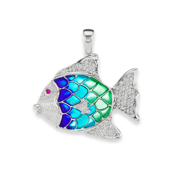 Fish Charm in Sterling Silver with CZ's (39 x 40mm)