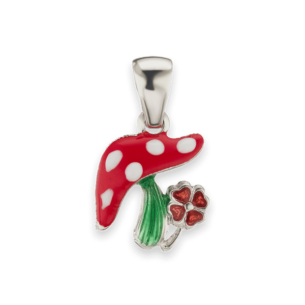 Mushroom with Flower Charm in Sterling Silver (18 x 11mm)