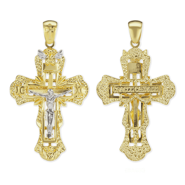 Sterling Silver Two-Tone Ornate Crucifix Pendant (50 x 28 mm)