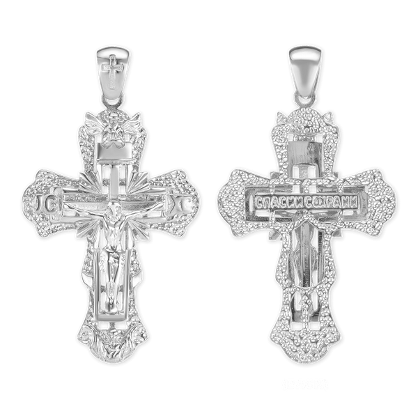 Sterling Silver Two-Tone Ornate Crucifix Pendant (50 x 28 mm)
