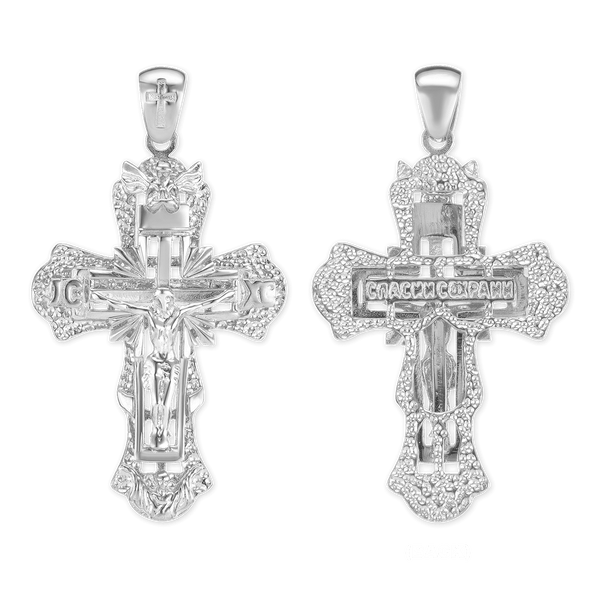 Sterling Silver Two-Tone Ornate Crucifix Pendant (50 x 28 mm)