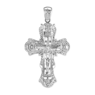 Sterling Silver Two-Tone Ornate Crucifix Pendant (50 x 28 mm)