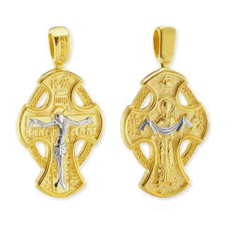 Sterling Silver Two-Tone Byzantine Double-Sided Cross and Crucifix Pendant (36 x 18 mm)
