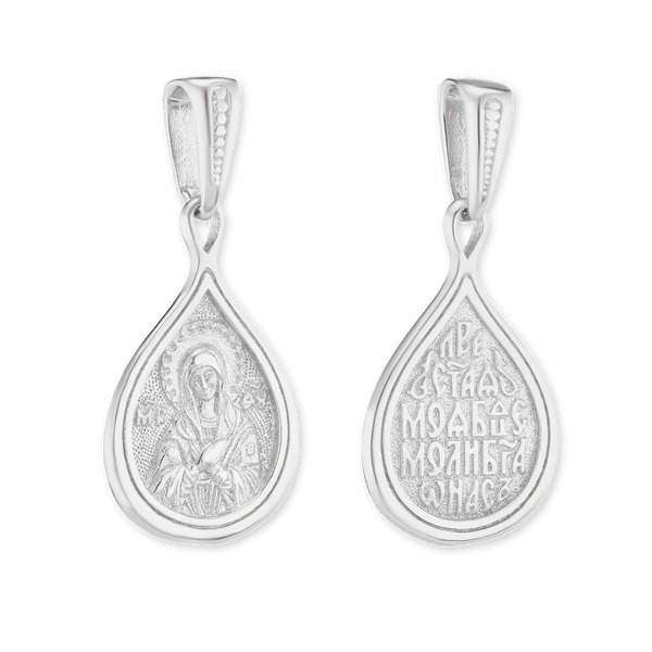 Sterling Silver Virgin Mary Byzantine Double-Sided Pendant (32 x 14 mm)