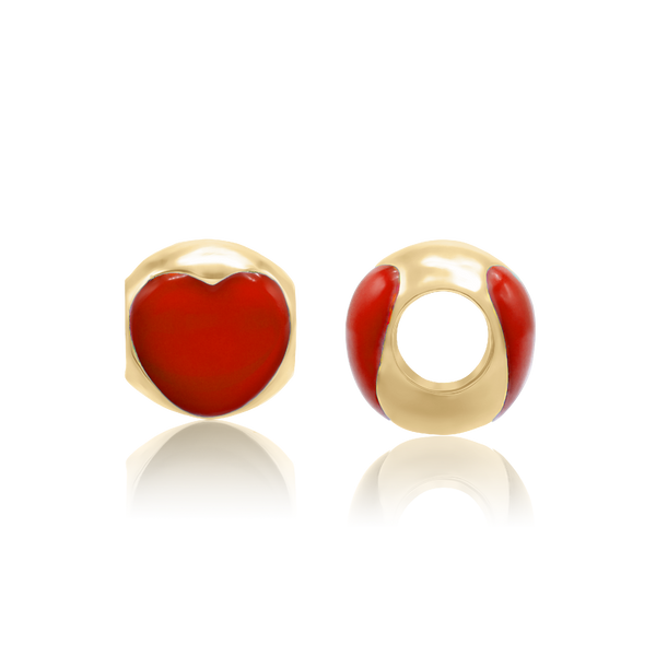Heart Shaped Red Enamel Beads in 14K Yellow Gold (9.0 x 8.5 mm)