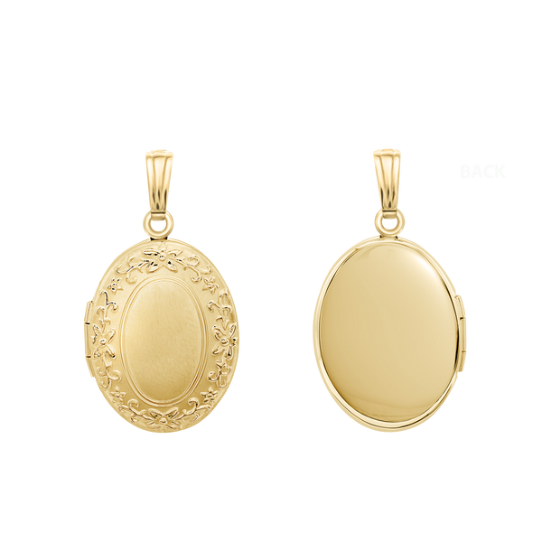 Embossed Oval Locket in 14K Yellow Gold with Optional Engraving (30 x 16 mm)