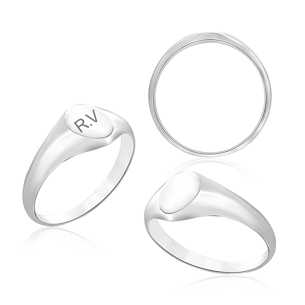Oval Signet Rings in 14K White (4 x 6 mm - 6 x 8 mm)