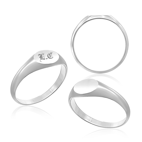 Oval Signet Rings in 14K White (4 x 6 mm - 6 x 8 mm)