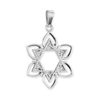 14K Gold Star of David with Flower Pendant (28 mm)